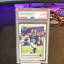 Panini 2020 Donruss Rated Rookie Justin Jefferson #313 PSA 10 Vikings Card. rookie card picture