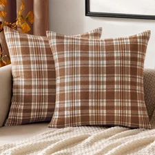 Fall Set of 2 Scottish Tartan Plaid Throw Pillow Covers Farmhouse Classic Dec...
