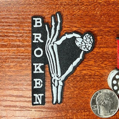 Emo Patch Shattered Broken Heart Bone Hands Punk Goth Embroidered Iron On 3x2''
