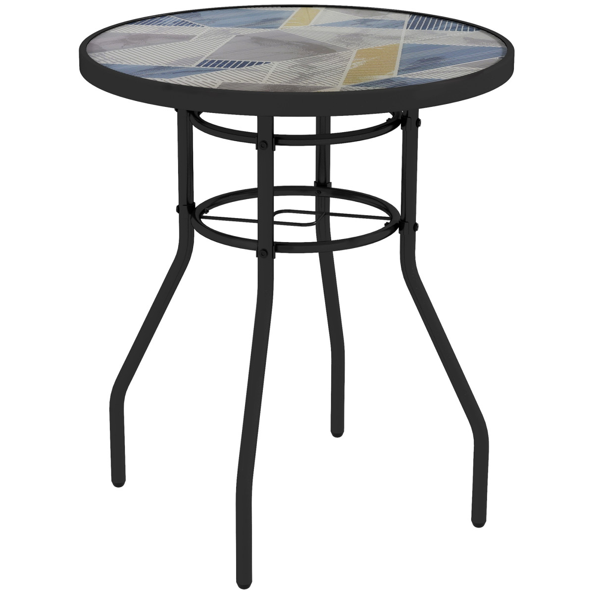 Outsunny Garden Table with Glass Printed Design for Outdoor - Multicolour