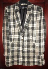 ZARA XL Long Blazer Jacket Suit Coat Tweed Woven Plaid Checked Fitted One Button