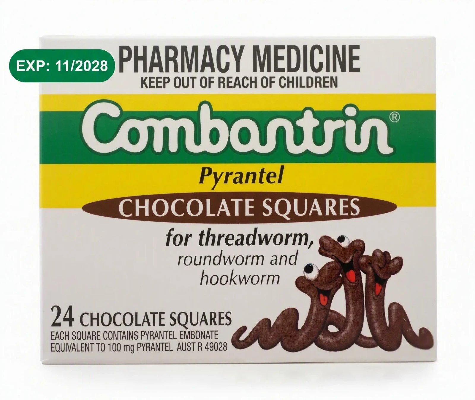 Combantrin Chocolate Squares - 24 Pack - Made in Australia - EXP: 11/2028