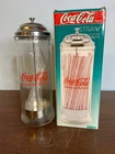 1992 Vintage Coca-Cola Straw Dispenser Diner Style Glass Holder Chrome Top #8791