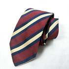 Ben Silver Hand Made Burgundy Navy Ivory Repp Stripe Twill Silk Tie