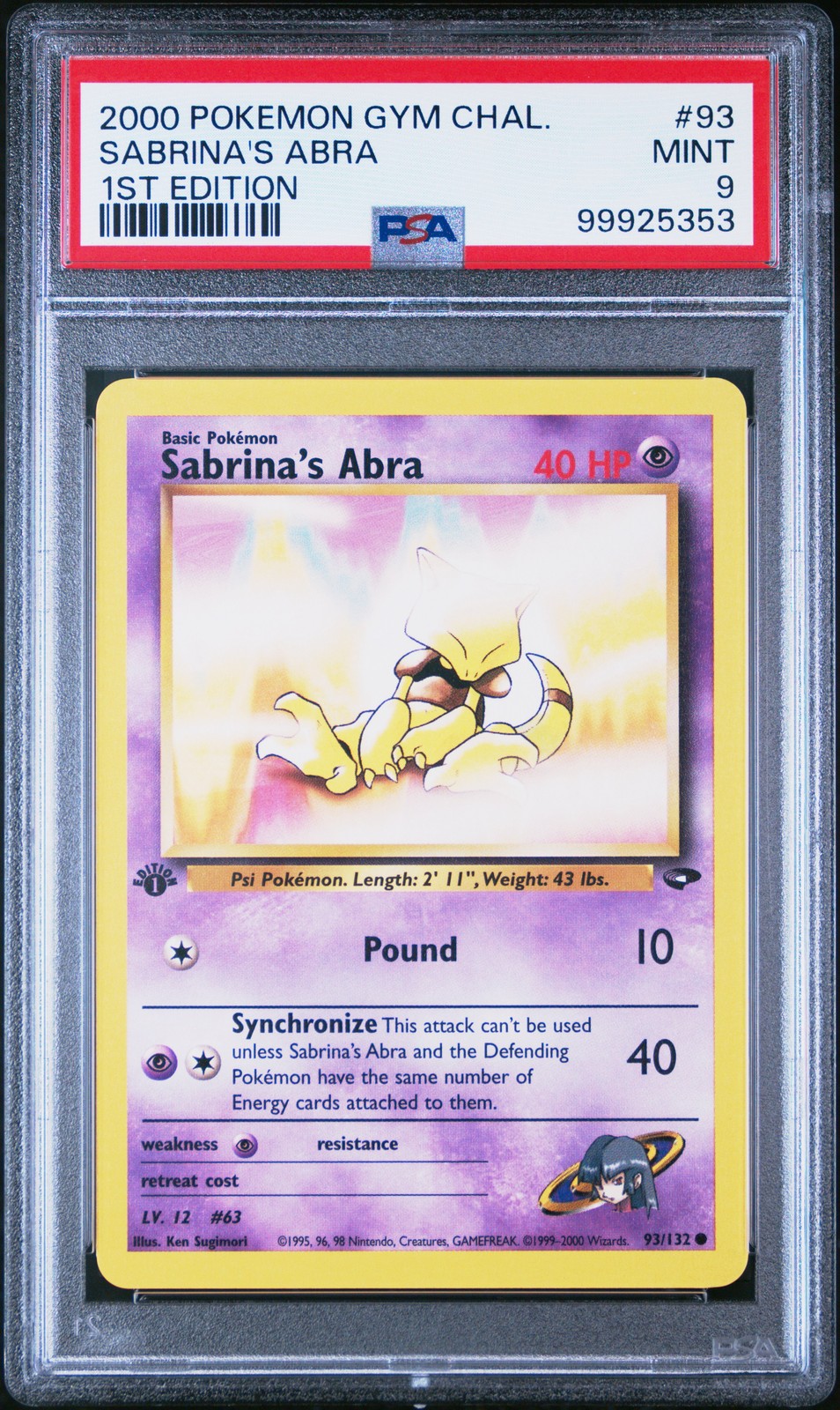 2000 POKEMON GYM CHALLENGE 1ST ED #93 SABRINA'S ABRA PSA 9