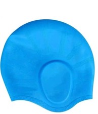 Unisex Silicone Swimming Cap For Long Hair & Keeps Ears Covered & Clean - Blue