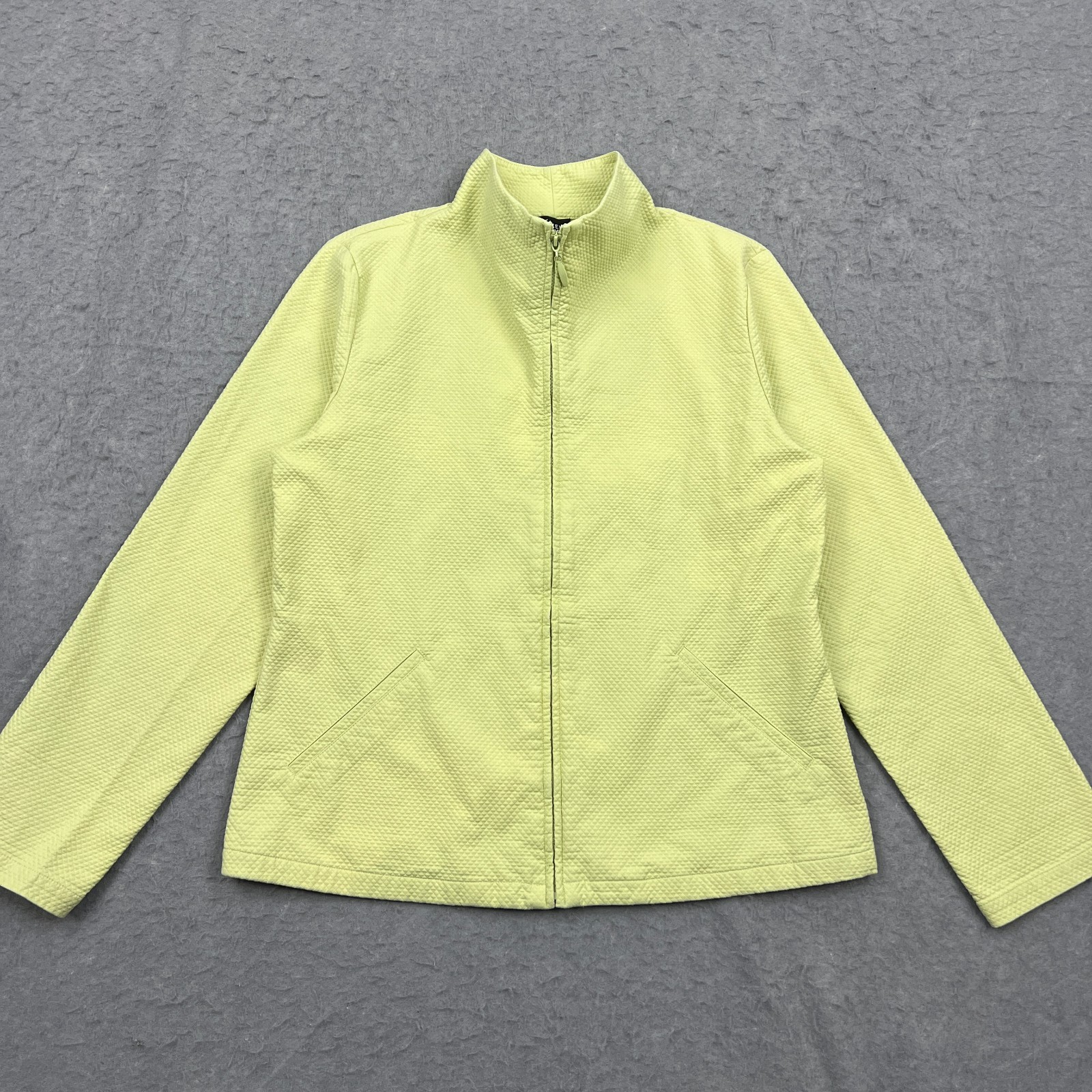 Eileen Fisher Jacket Womens Small Yellow Full Zip Textured Long Sleeve Stretch