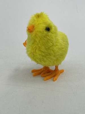 Windup Mechanical Yellow Fuzzy Toy Chick Chicken Tested & Works *DEFECT READ*
