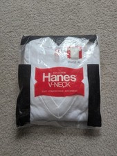 Never Used Single Stitch Vintage 80s Made In USA Hanes 3 Pack Men V Neck M White