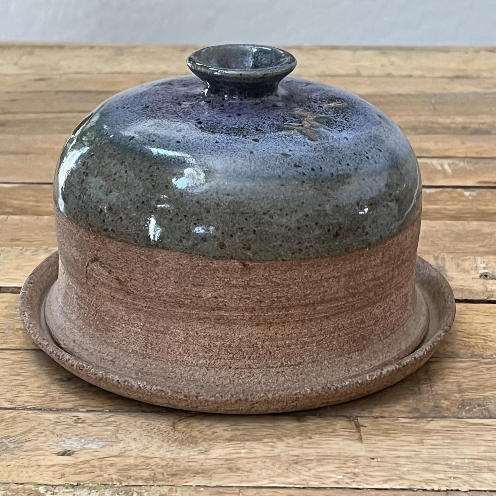 Vintage Stoneware Signed Studio Pottery Covered Butter/Cheese Dish 6.5"
