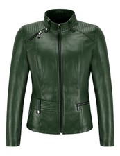 SUPERMODEL Ladies Italian Green Leather Jacket Army Designer Biker Style 7003