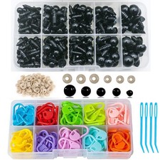 Locking Crochet Stitch Markers and Black Plastic Safety Eyes Set Box 240 PC