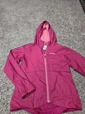 COLUMBIA Girl's Large Rosy Pink Hooded Windbreaker Jacket LINED Excellent
