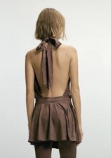 Pull & Bear Brown Faux Silk Backless Halter Neck Dress Size S BNWT 