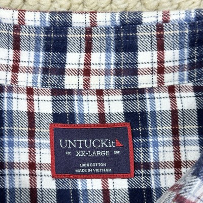Untuckit Flannel Shirt Mens 2XL Blue Red Plaid Kaesler Long Sleeve Button Front
