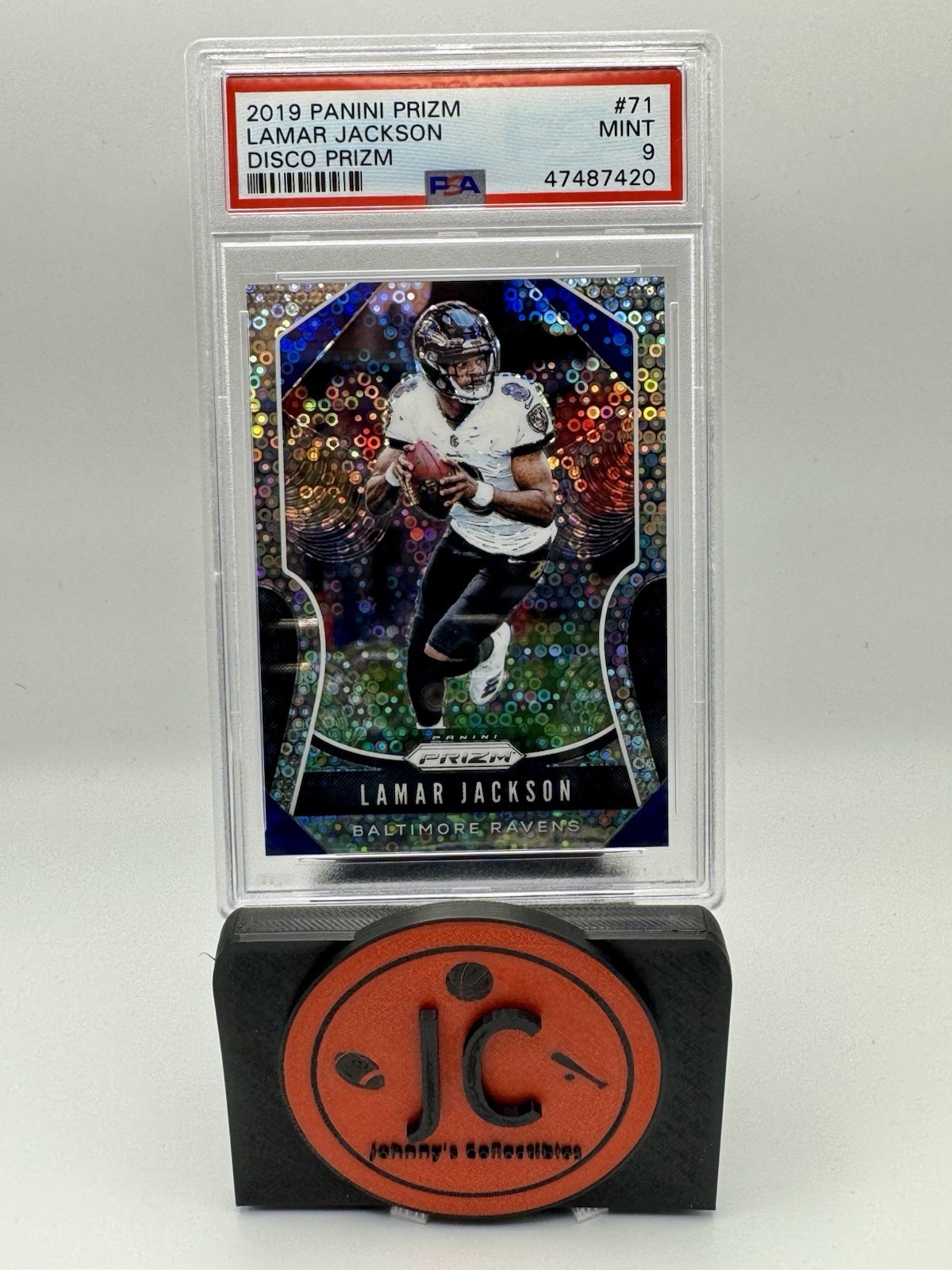 2019 Panini Prizm Lamar Jackson Disco Prizm #71 PSA 9 Mint Ravens