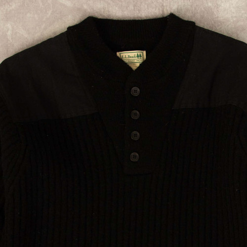 L.L.Bean Vintage Patterned Quarter Button Knitted Jumper S Wool Men's Black - Picture 3 of 6