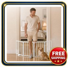 Small Dog Gate Freestanding 48 Inch Wide Steel Indoor Pet Fence