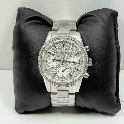 New -Michael Kors Bryant MK7301 Crystal Silver Tone Chronograph Women s Watch