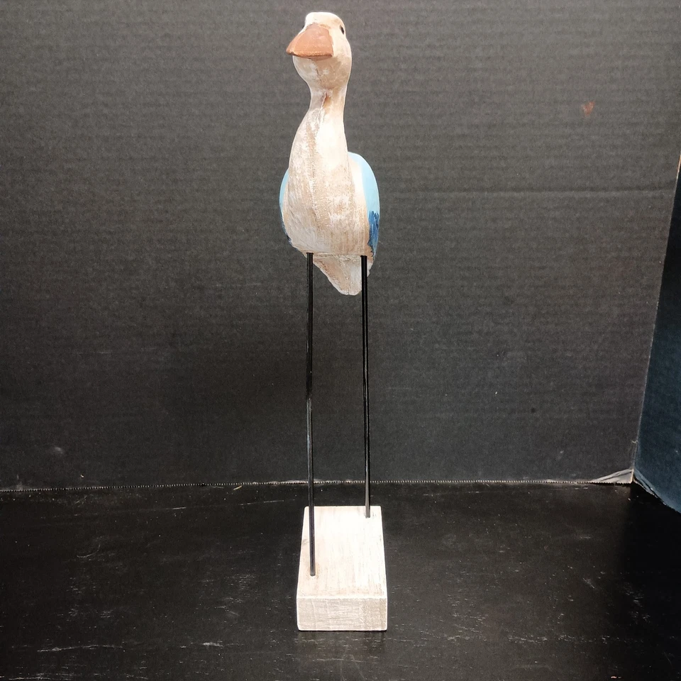 Estatua de pájaro garza azul de madera tallada a mano de 16 pulgadas decoración costera para el hogar escultura arte Foto 2 de 4