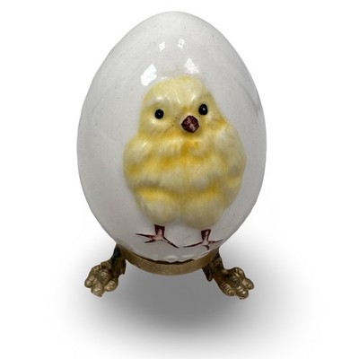 Goebel 1978 West Germany Porcelain Chick in Egg Figurine on Bird Foot Stand