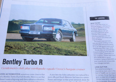 Original 2019 OCTANE extracted mag article: BENTLEY Turbo R  (1 printed side)