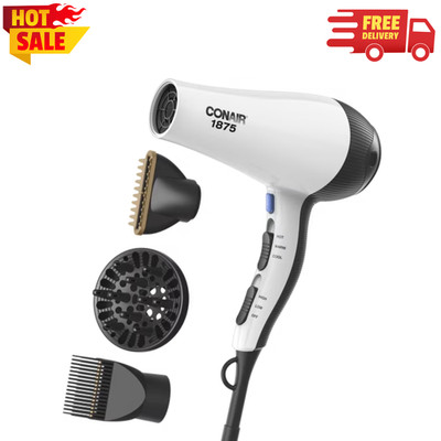 Conair Style & Shine Hair Dryer 1875W Diffuser Concentrator Detangler, White