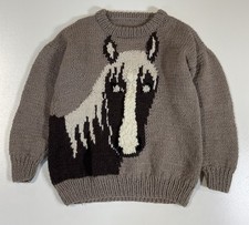 Vintage Hand Knit Horse Sweater S Graphic Novelty Cowichan Cottage Grandma 70s