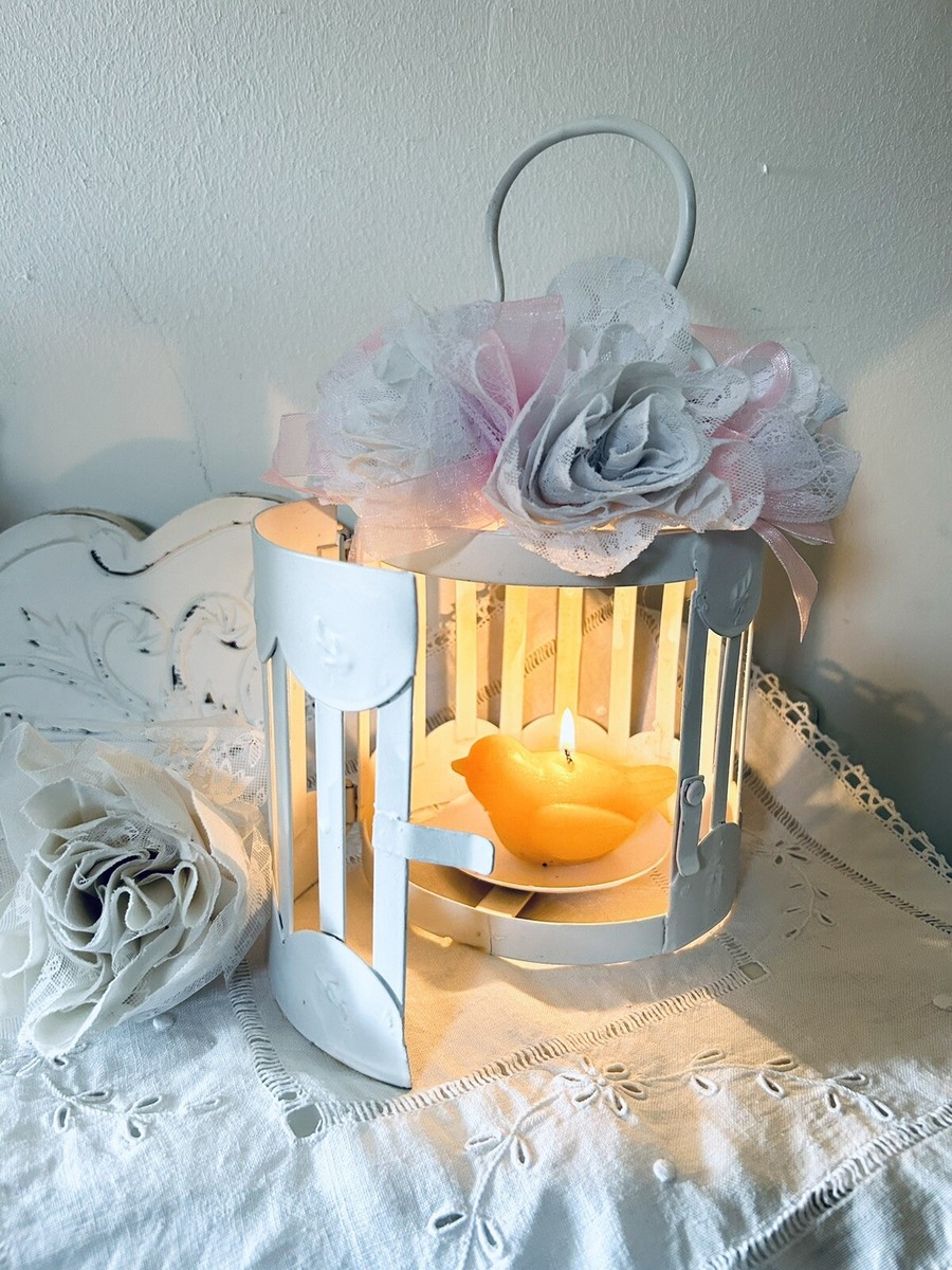 Lanterne Déco Lanterne Shabby Chic Métal Blanc 15cm H46cm