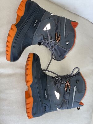 Kids SNOW Boots Raw Terrain Spirale Waterproof SZ 1 Gray Orange EUC Winter P8