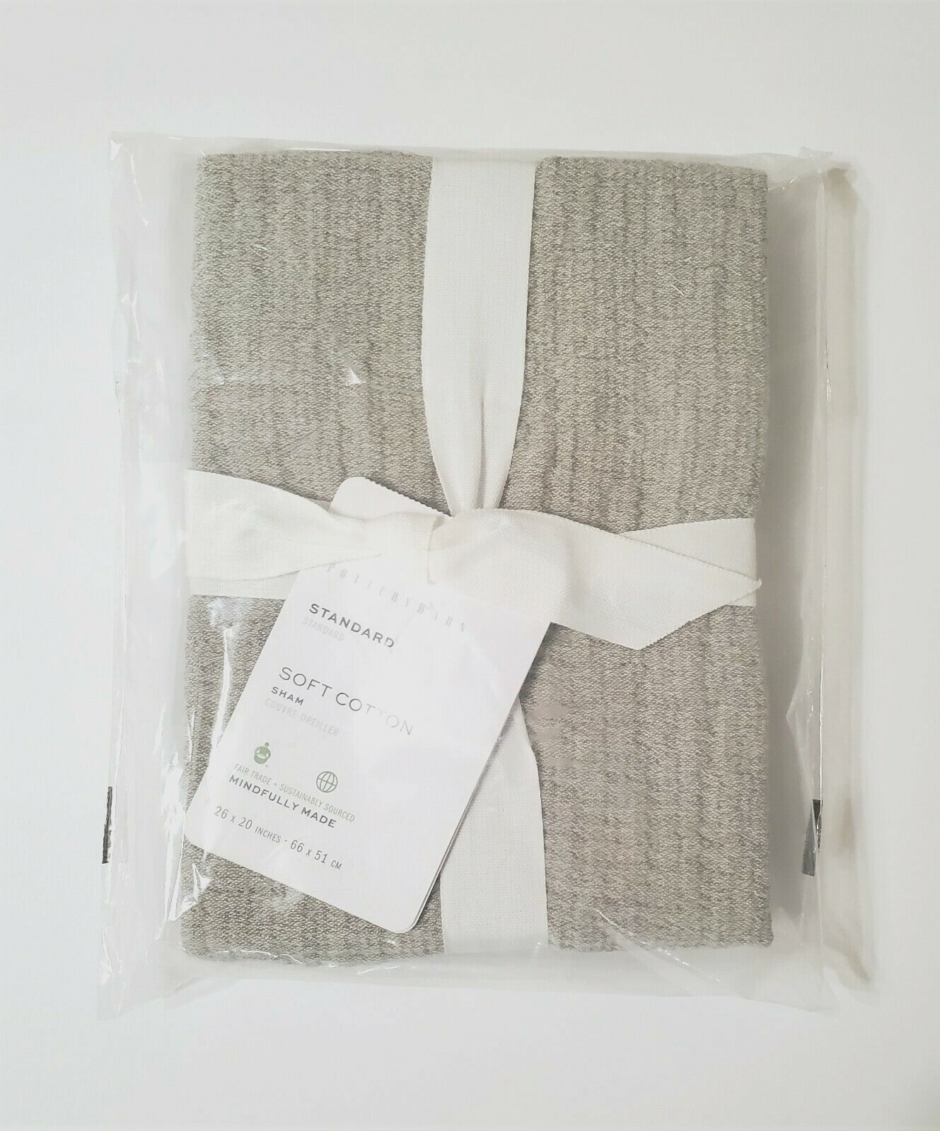 Pottery Barn Standard Pillow Sham Soft Cotton Natural Grey 26”x20” Free