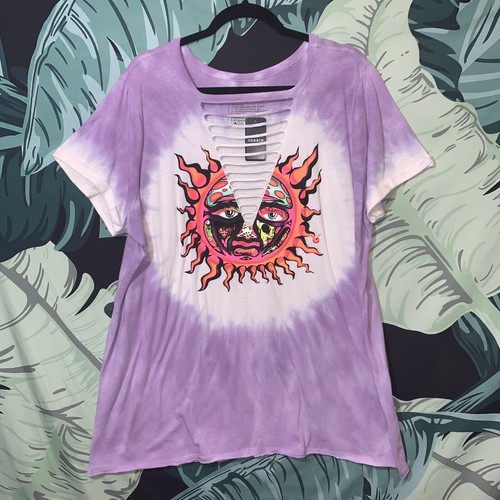 Purple White Tie Dye Slash Shirt Size 