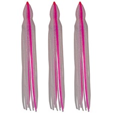 5.5" to 8.5" Octopus Hoochie Squid Skirt - Glow In Dark Pink Strip - 3 Pack