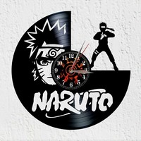 Vinywoody Vinyl Schallplatten Wanduhr Silhouette Ninja Anime Deko