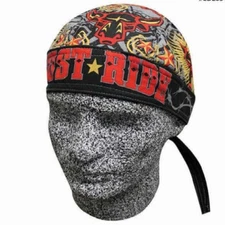 Grey Just Ride Longhorn Bull Biker Headwrap Skull Cap Durag Sweatband Capsmith