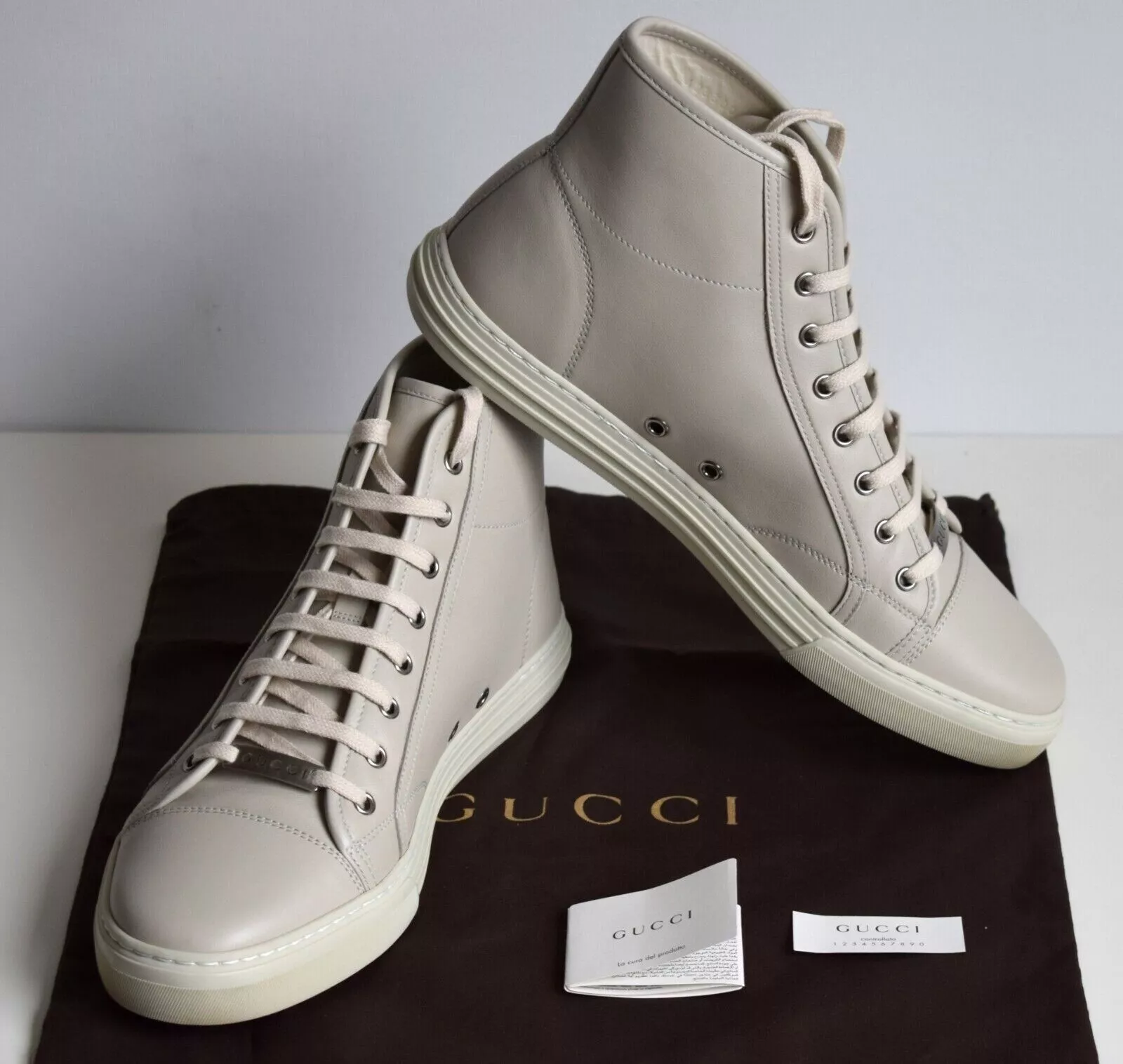 GUCCI Luxury Homme Chaussures Baskets Cuir Mystique Blanc EU 44 ; UK 10 ; US 10,5