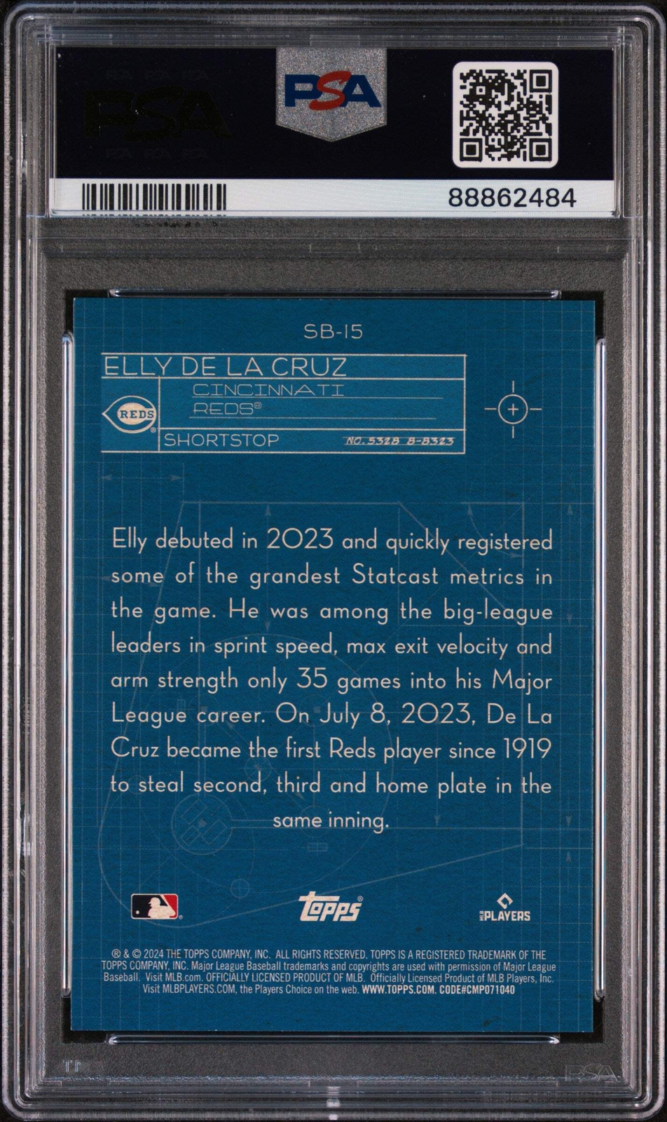 Graded 2024 Topps Elly De La Cruz #SB15 Superstar BP RC Baseball Card PSA 10 Gem view 2