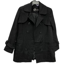 L Vintage Guess Womens Pea Coat Double Breasted Black Wool Blend Jacket