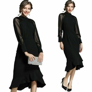 long sleeve black fishtail dress
