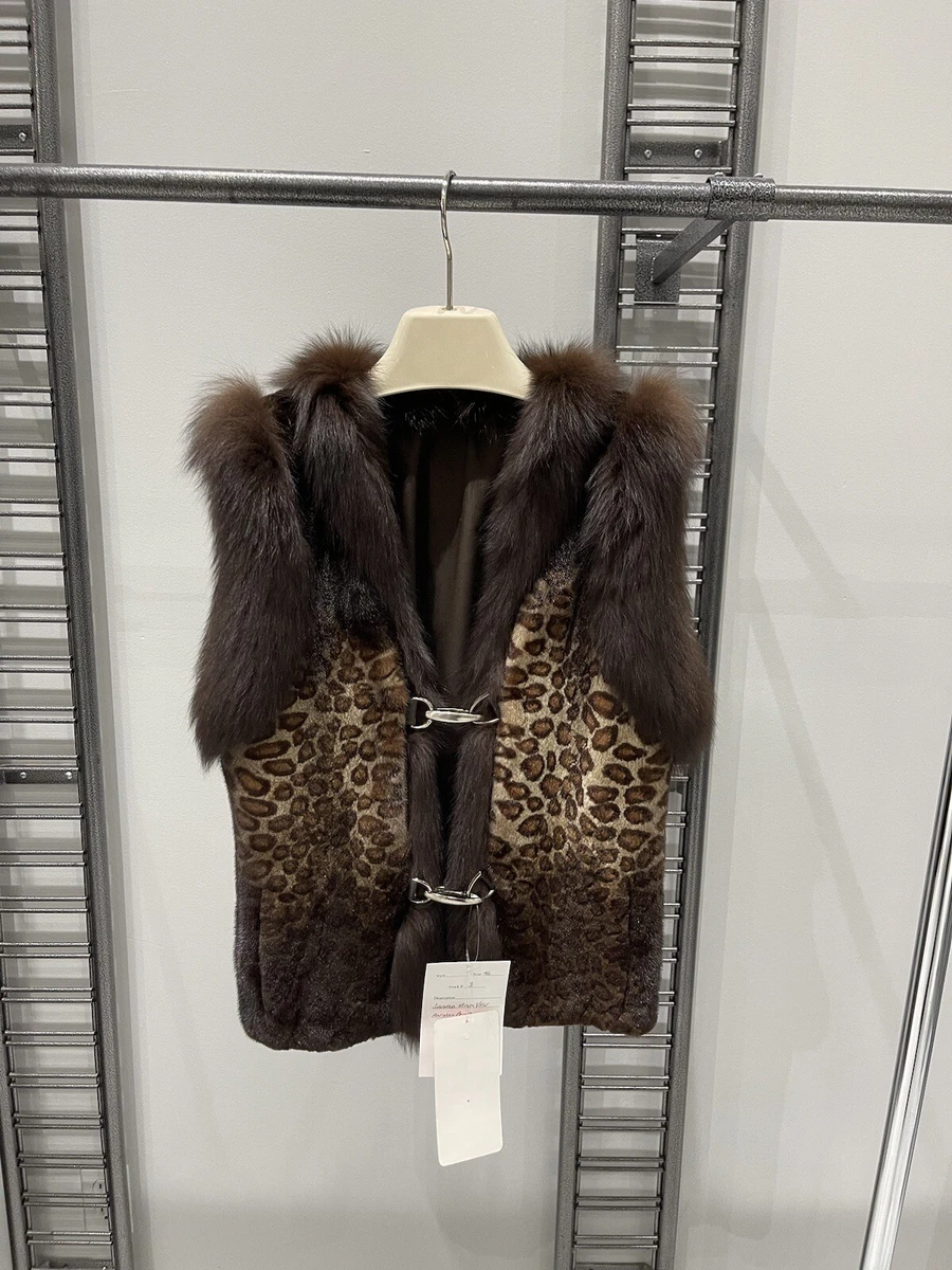 Real Mink Fur Vest Fox Trim Women s Vintage Luxury Furs Made in