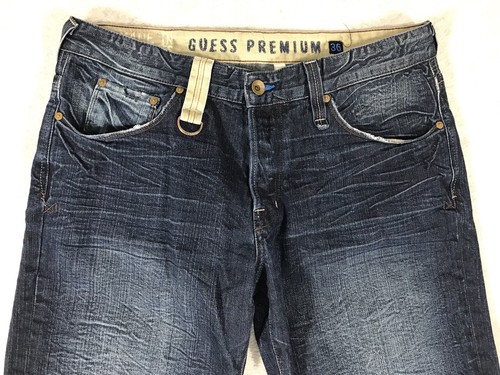 Guess Premium Jeans Men Size 36 x 34.5 Central Straight Dark Distressed **Read** - Picture 2 of 21