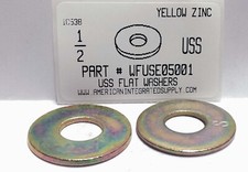 1/2 USS FLAT WASHERS THRU HARDENED STEEL YELLOW ZINC PLATED (15)