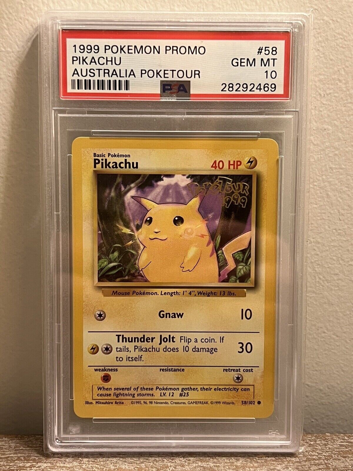 1999 Pokemon Base Set Unlimited Promo Australia PokeTour Pikachu #58 - PSA 10
