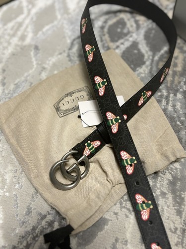 NWT Gucci GG Marmont black leather GG supreme bees belt - size 95/38