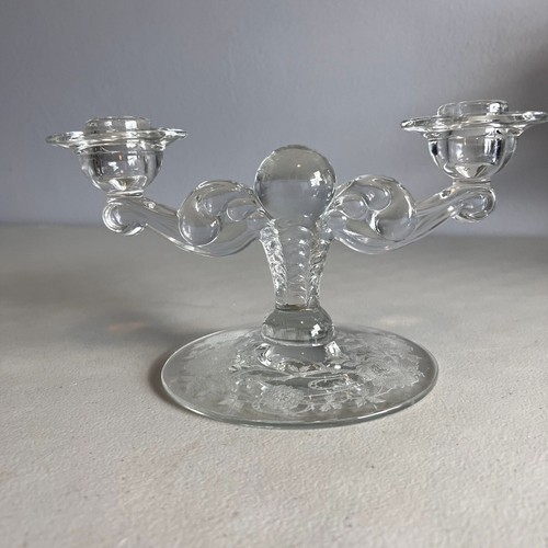 Vintage Tiffin Glass US Glass Hercules Candlesticks Etched Glass Base Cerice - Picture 6 of 10