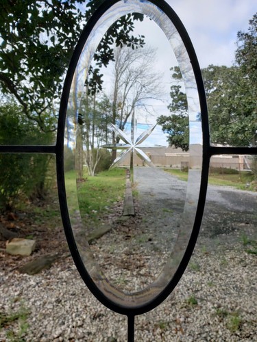 ANTIQUE BEVELED GLASS WINDOW ARCHITECTURAL SALVAGE - Picture 5 of 6