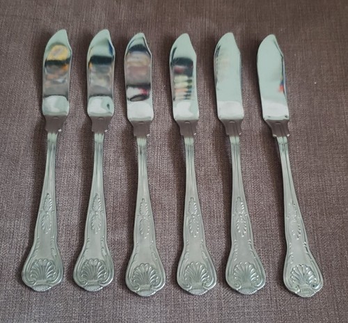 ORNATE SET OF 6 stainless steel FISH KNIVES