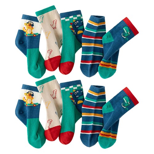 5 Pairs Kids Socks Cute Cartoon Dinosaur Children Socks Breathable Mid Calf - Picture 20 of 27