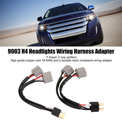 2Pcs 9003 H4 Headlights Wiring Harness Socket Adapter Male To Female 2 Way