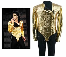 Costume Michael Jackson XL vestito cosplay maglia body oro pantaloni neri abito